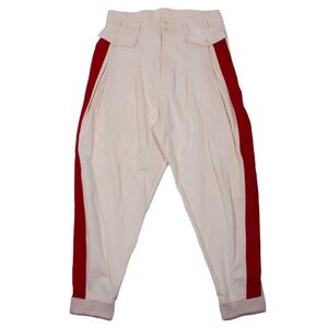 MAISON MARGIELA White Cotton Red Side Stripe High Waisted Pants